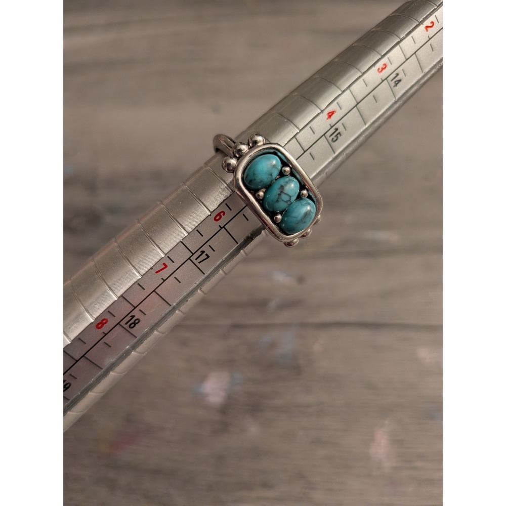 Silver Three Stone Turquoise Ring Size 5.5 Southwestern Boho